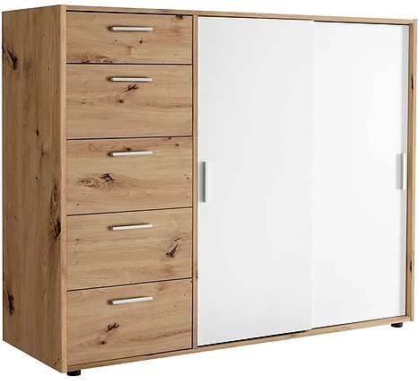 Комод-купе Кейс 2 двері 5 шухляд (Білий/Дуб Артізан) ТМ Міро Марк, фото 1