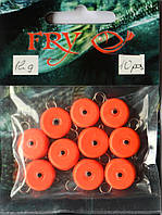 Грузило рыбацкое таблетка ушастый, (эксцентрик), 12гр (10шт/уп), цвет Silvereyes Orange