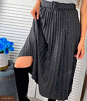 Ультрамодная женская юбка-плиссе миди р.44 графит ( темно-серый) 44