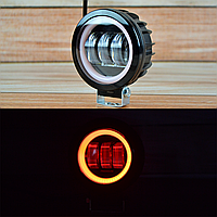 Дополнительная светодиодная LED фара 30Вт круглая с ДХО Красного цвета Четкой световой теневой границей