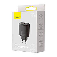 Адаптер сетевой BASEUS Compact Quick Charger 2USB/1Type-C, 30W/3A, PD/QC| (CCXJ-E02)