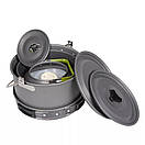 Туристичний набір посуду з чайником для кемпінгу поході, похідний посуд з анодованого алюмінію DS-700 на 4-5 персон, фото 4