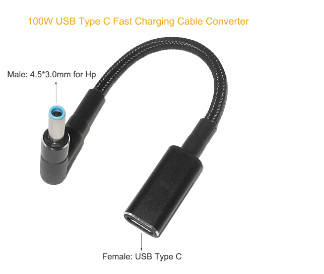 Кабель для заряджання ноутбука HP Type-c female to 4.5x3.0 blue pin male (Type-c-гніздо/4.5x3.0-штекер) PD100W