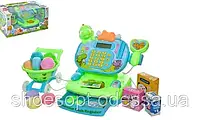 Детский кассовый аппарат магазин: тележка со сладостями, сканер, свет, звук