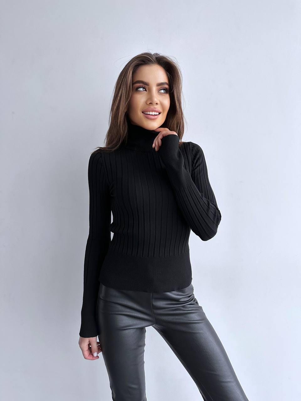 Жіночий базовий гольф із високим коміром у рубчик однотонний (р. 42-46) 9033099, фото 1