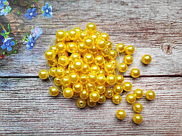 Намистини, перли штучні 12 мм, колір ЖОВТИЙ, 10 грам (~12 шт).