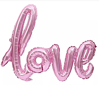 Надпись "LOVE" Прописью Шары Фольгированные Розовые, 89*60 см