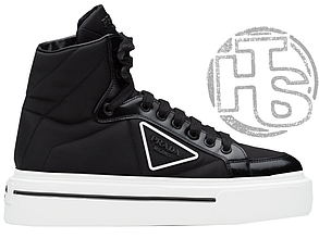 Жіночі кросівки Prada Macro Re-Nylon And Brushed Leather High-top Sneakers