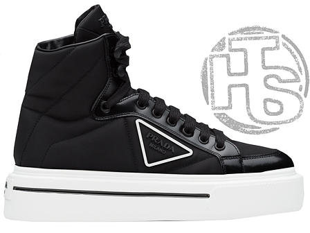 Жіночі кросівки Prada Macro Re-Nylon And Brushed Leather High-top Sneakers, фото 2