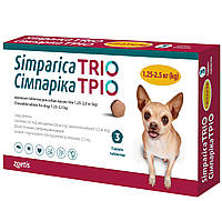 Симпарика Трио, для собак, от блох, клещей и гельминтов, 1,25 -2,5 кг - 3 таб.