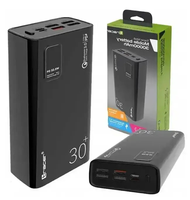 Зовнішній акумулятор (Power Bank) TRACER MODI 30000 mAh Black 5-12 В (Li-Pol, Input: microUSB/USB Type-C, Output: 4xUSB, 1xType-C,