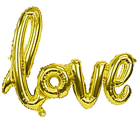 Надпись "LOVE" Прописью Шары Фольгированные Золото, 89*60 см