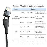 Кабель для швидкої зарядки Type-С+USB на Lightning+MicroUSB+Type-C 100W BASEUS Flash Series Ⅱ (фіолетовий) 1.2м, фото 9