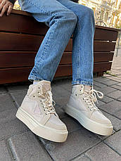 Жіночі кросівки Prada Macro Re-Nylon And Brushed Leather Beige ALL09339, фото 2