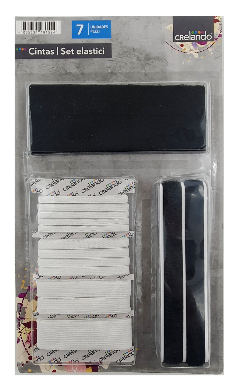 Набір гумок і стрічок для шиття Crelando, 7 од., липучки, гумки, швейний набір, фото 1