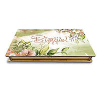 Вітальна листівка з дерева, коробочка для грошей "Вітаю" зелена 18 см