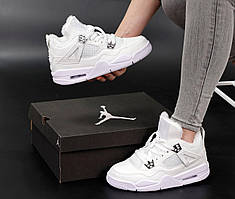 Жіночі високі кросівки на хутрі Nike Air Jordan Retro 4 White (Кросування на хутрі Найк Аір Джордан)