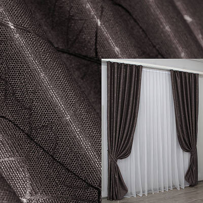 Комплект штор (2шт. 1,5х2,7м.) льон рогожка, колекція "Саванна". Колір венге. Код 687ш 30-466