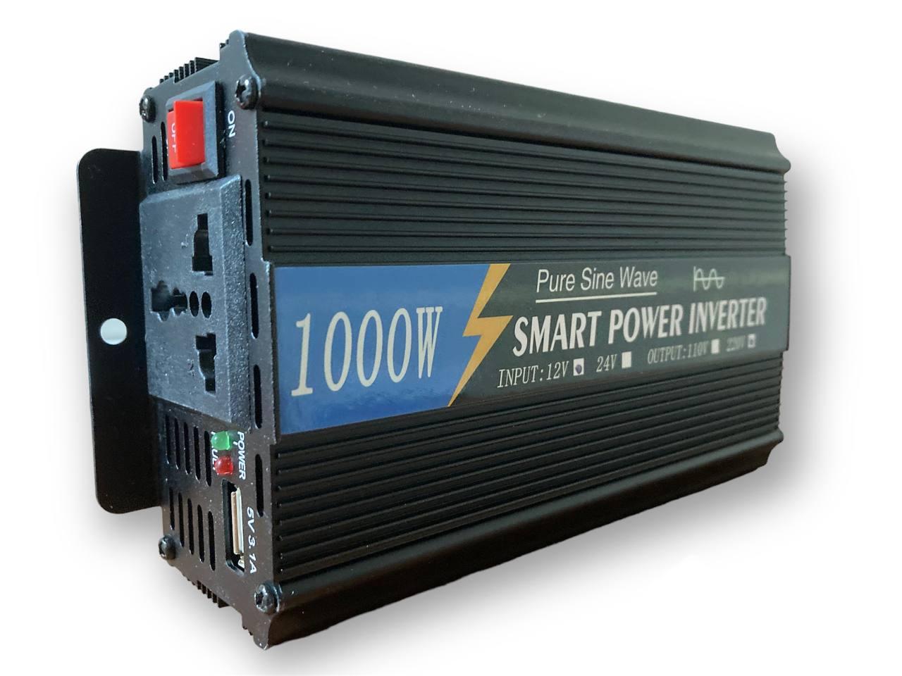 Автоматичний інвертор чистий синус Smart Power Inverter 12-220 V 1000W + USB (можна підключати котел)