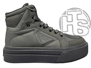 Жіночі кросівки Prada Re-Nylon Gabardine High Top Sneakers Green Grey