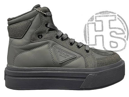 Жіночі кросівки Prada Re-Nylon Gabardine High Top Sneakers Green Grey, фото 2