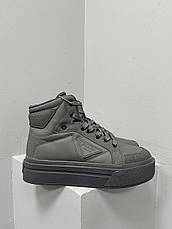 Жіночі кросівки Prada Re-Nylon Gabardine High Top Sneakers Green Grey, фото 3