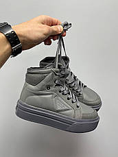 Жіночі кросівки Prada Re-Nylon Gabardine High Top Sneakers Green Grey, фото 2