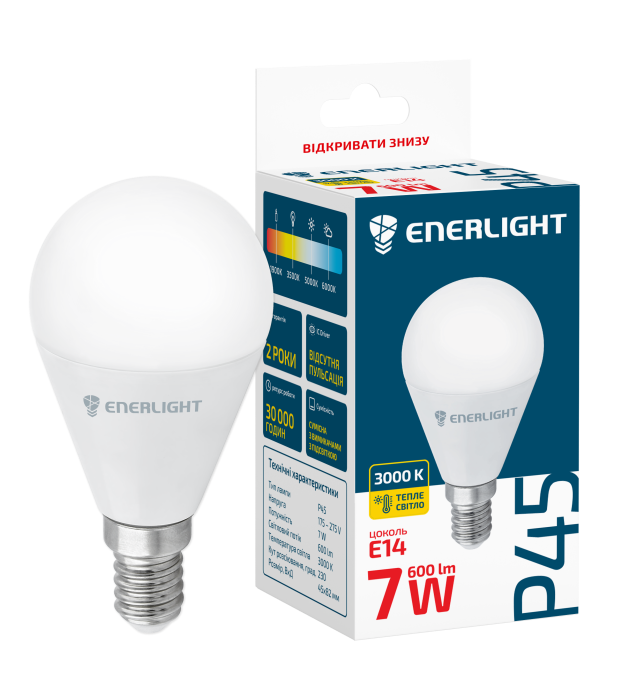Лампа світлодіодна ENERLIGHT P45 7Вт 3000K E14, фото 1