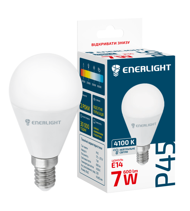 Лампа світлодіодна ENERLIGHT P45 7Вт 4100K E14