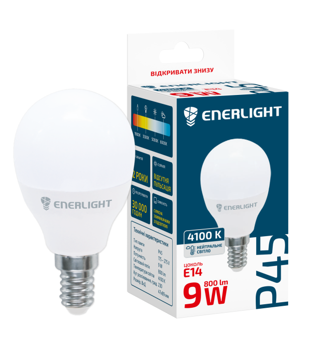 Лампа світлодіодна ENERLIGHT P45 9Вт 4100K E14
