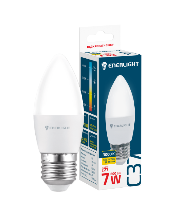 Лампа світлодіодна ENERLIGHT С37 7Вт 3000K E27
