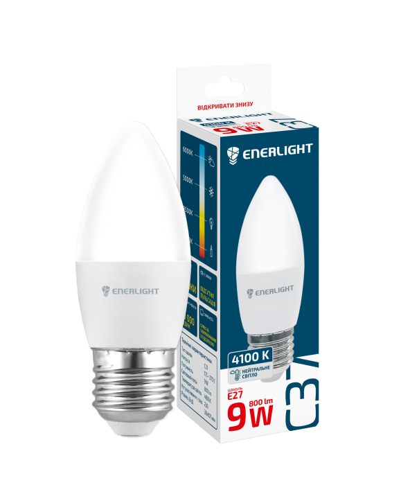 Лампа світлодіодна ENERLIGHT С37 9Вт 4100K E27