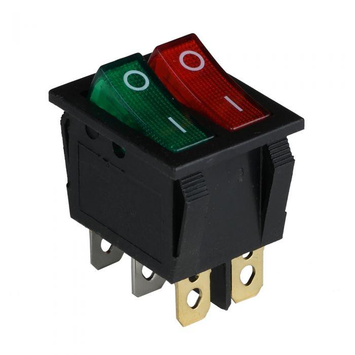 Клавішний перемикач ENERGIO KCD2-2101N Gr+Rd/Bk ON-OFF 2 клавіші з підсвіткою
