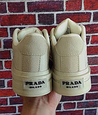 Жіночі кросівки Prada Macro Re-Nylon And Brushed Leather Beige ALL08874, фото 3