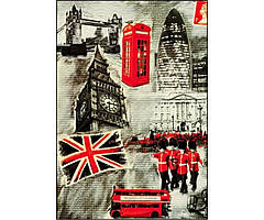 160x230 Дитячий килим Kolibri 11191/190 Біг Бен, Великобританія, прапор, вулиця, автобус та червона телефонна будка.
