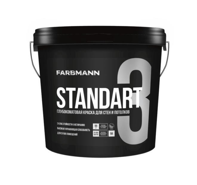 Farbmann Standart 3 — глибокоматова фарба для стін і стель (База A), 0,9 л