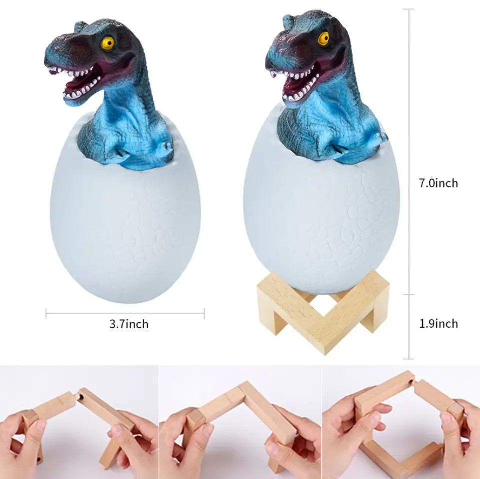 RGB 3D Dinosaur Настольная аккумуляторная LED лампа "Динозаврик в яйце" с пультом ДУ Ночник - фото 6 - id-p1742559477