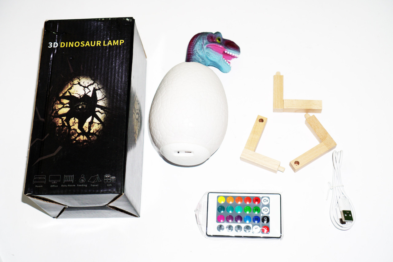 RGB 3D Dinosaur Настольная аккумуляторная LED лампа "Динозаврик в яйце" с пультом ДУ Ночник - фото 9 - id-p1742559477