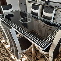 Стол обеденный кухонный и 6 стульев Калёное стекло Турция