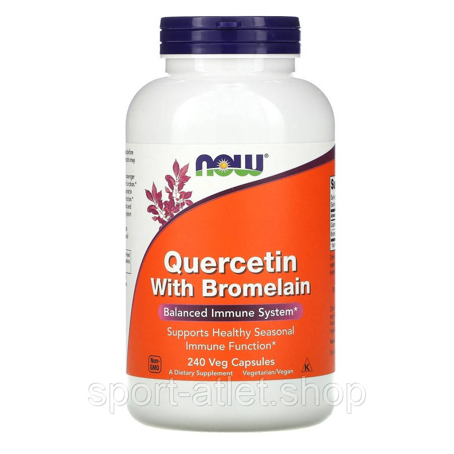 Натуральна добавка NOW Quercetin with Bromelain, 240 вегакапсул