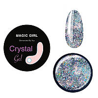 Гель для покрытия и дизайна ногтей Magic Girl Crystal крупная и мелкая блестка, серебро 5 мл