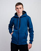 Чоловіче базове худі з начосом на блискавці, синього кольору. Розміри: S,M,L,XL,XXL.