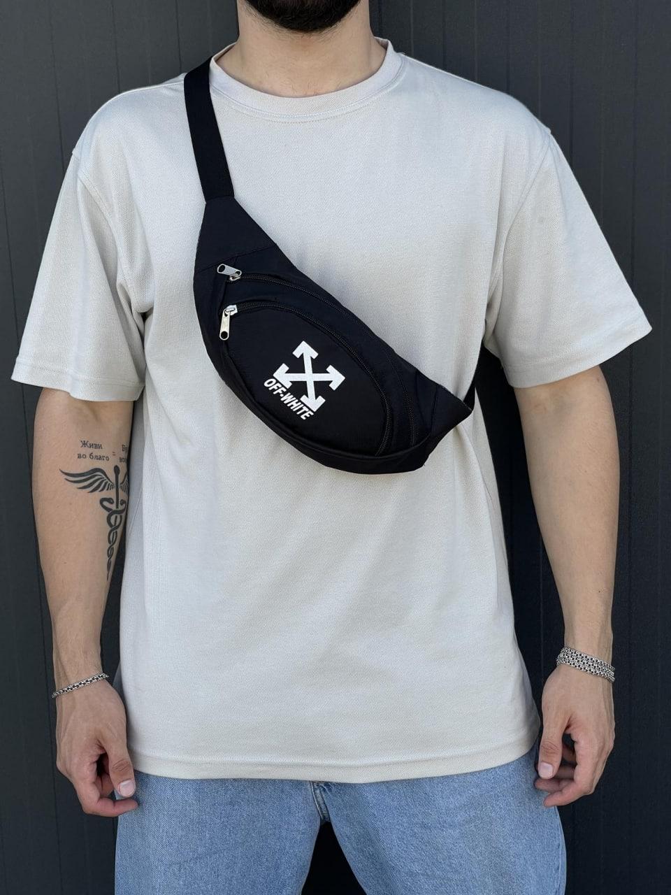 Сумка через плече off-white чоловіча жіноча чорна бананка офф вайт сумка на пояс молодіжна