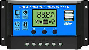 Контролер заряду сонячних батарей (модулів) 30А 12/24В ШІМ (PWM) з Дисплеєм + 2 USB порти