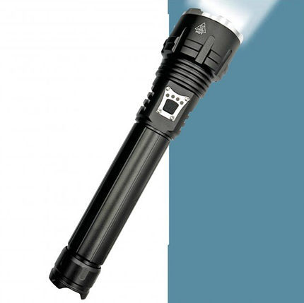 Ліхтар Orteх  P90 Led з функцією ZOOM  та павербанку USB C чорний, ремінець на руку, фото 1