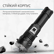 Ліхтар Orteх  P90 Led з функцією ZOOM  та павербанку USB C чорний, ремінець на руку, фото 6
