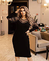 Красивое нарядное женское вечернее платье Ткань: трикотаж + сетка с флоковым рисунком Размер 48-50; 52-54