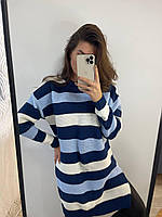 Теплое вязаное платье Джулия, цвет голубого океана, размер 44-50р