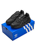 Мужские кроссовки Adidas Ozelia Originals All Black Адидас Озелия текстиль замша чёрные повседневные весна