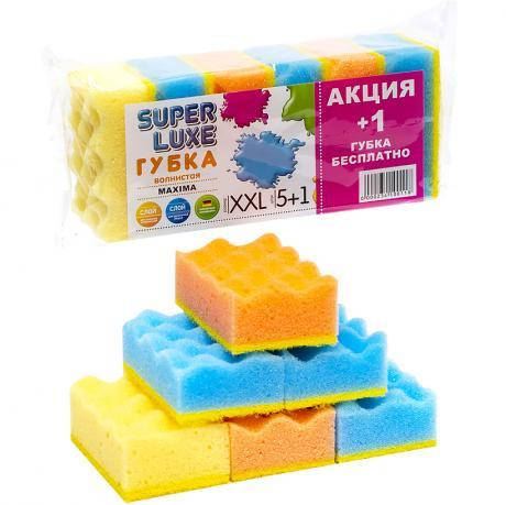 Губка для миття посуду XXL "MAXIMA" Super Lux 5+1 штук, 9*6*4 см 10018 MZOPT, фото 1
